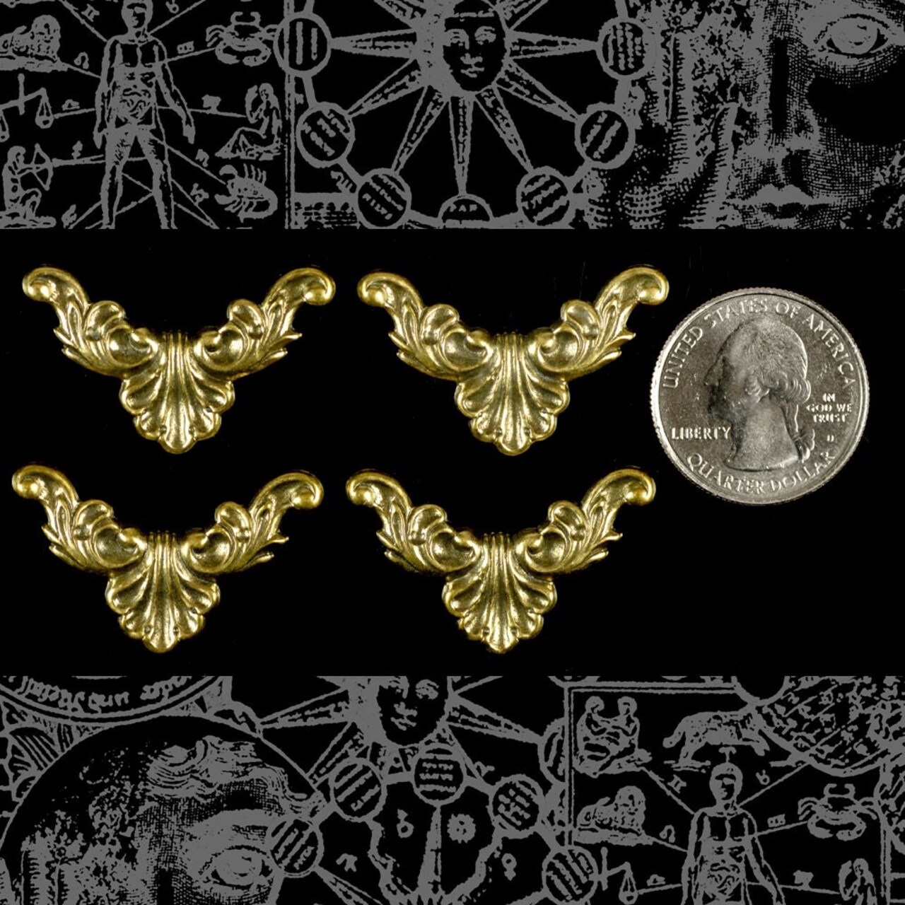 Antiqued Brass Corner Filigree Pieces - Set of Four - XXX - AB-W42